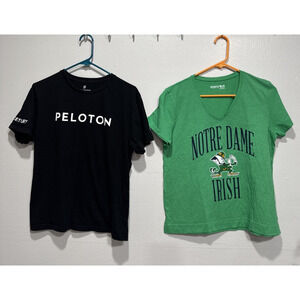 Lot of 2 Women T-Shirt Top Green Shamrock Notre Dame Irish & Black Peloton Tee M